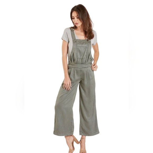 Dear John Womens Tencel Desi Wide Leg Crop Overalls Cactus Green Size 26 - Picture 1 of 6